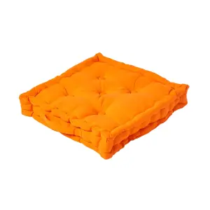 Homescapes Cotton Orange Floor Cushion, 40 x 40 cm