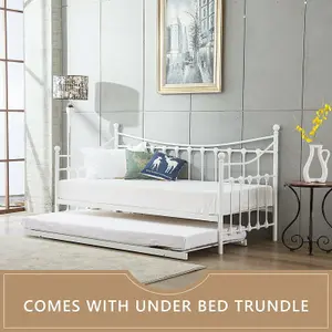 Daybed With Under Bed Guest Trundle White Guest Metal Day Bed 3ft Single Bed