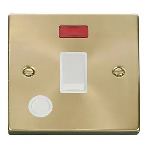 Satin / Brushed Brass 1 Gang 20A DP Switch With Flex With Neon - White Trim - SE Home