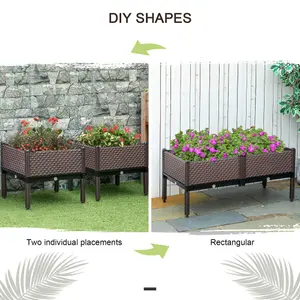 Outsunny Set of 2 Raised Garden Bed Elevated Planter Box for Flower, Vegetables