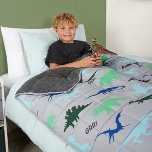 Weighted Blanket Kids Dino Sensory Sleep Therapy Anxiety Soft Teddy Fleece Throw