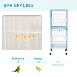 PawHut 2 In 1 Large Bird Cage Aviary with Wheels, Slide-out Trays Wood Perches