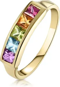 Multi Gem Stone 9K Yellow Gold Ring