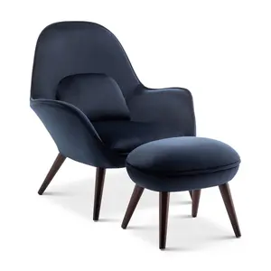 Velvet Navy Blue Lorenzo Accent Chair with Footstool