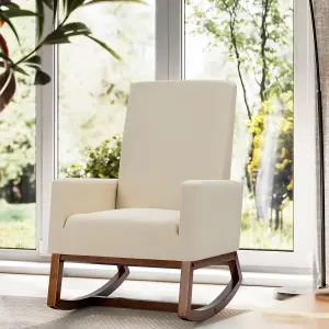 Costway Modern Rocking Chair Upholstered Fabric Leisure Armchair with Rubber Wood Base