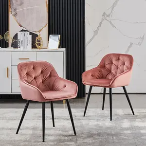 Set Of 2 Blue Velvet Armchairs,dining Chairs With Diamond Tufted, Crossed Legs (Set of 2) Pink