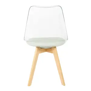 Soho Clear and Light Grey Plastic Dining Chair with Squared Light Wood Legs