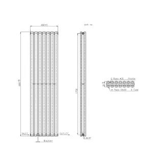 Right Radiators 1800x480 mm Vertical Double D Shape Flat Panel Designer Radiator Anthracite