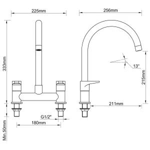 Cooke & Lewis Gordale Chrome effect Kitchen Bridge mixer Tap