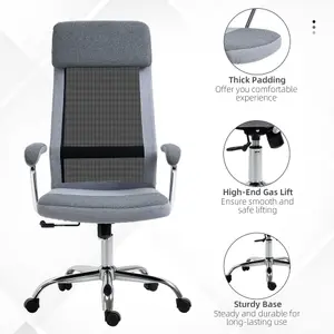 Vinsetto Office Chair Mesh High Back Swivel Task Home Desk Chair w/ Arm, Grey