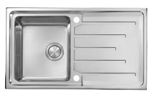 Clearwater Monza Single Bowl and Drainer Stainless Steel Kitchen Sink 860x500 - MN860