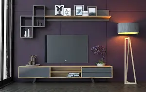 MALMO TV Entertainment Cabinet with Large wall shelf / Oak, Anthracite