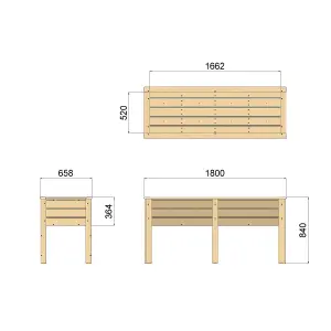 OutdoorGardens 1.8m Wooden Raised Deep Planter