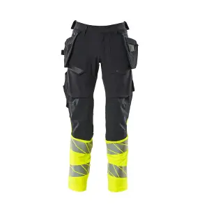 Mascot Accelerate Safe Trousers with Holster Pockets - Dark Navy/Hi-Vis Yellow   (38.5) (Leg Length - Regular)