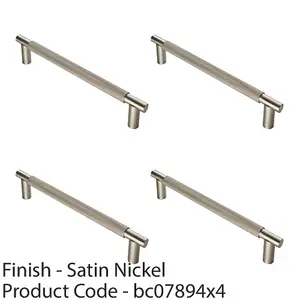 4 PACK - Luxury T Bar Knurled Pull Handle - 300mm Satin Nickel - Kitchen Door Cabinet