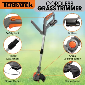 Terratek 20V Electric Cordless Grass Strimmer Garden Trimmer 2 Batteries & 30 Blades Included