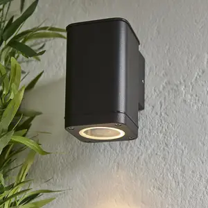 Non Automatic Outdoor Wall Light - Textured Black & Glass - Exterior Downlight