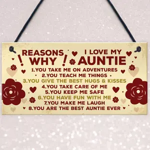 Red Ocean Reasons Why I Love My Auntie 40th 50th 60th Birthday Card Gift Plaque Mothers Day Gift For Auntie Sister Gift Keepsake