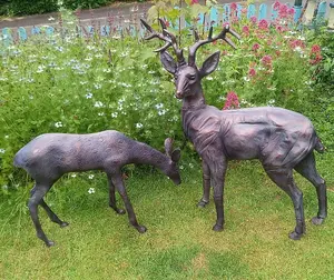 Stag and Doe Deer Set our Largest Garden Sculptures - Hand Cast in Aluminium