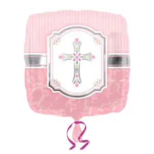 Amscan 18 Inch Boys/Girls Communion Blessings Square Foil Balloon Pink (One Size)