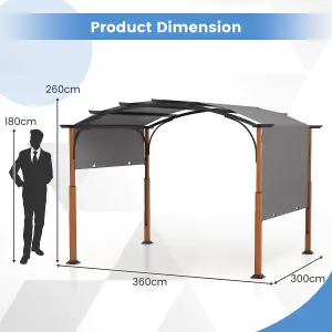 Costway 300 x 360cm Arched Patio Pergola w/ Retractable Canopy Outdoor Metal Gazebo