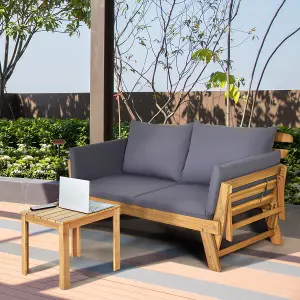 Costway Outdoor Daybed Patio Convertible Couch Sofa Bed Wood Folding Chaise Lounge Bench