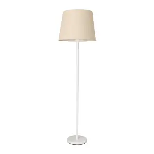 ValueLights Charles White Single Stem Floor Lamp with Beige Tapered Shade and LED Bulb