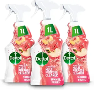 Dettol Antibacterial Multipurpose Cleaning Spray, Summer Fruits Fragrance, Multipack 1L x 3