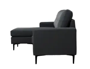 Elm Corner Sofa with Matching Footstool, 3 Seater Sofa in Air Leather Black