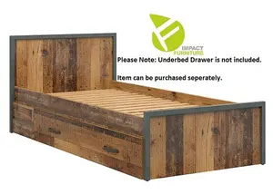 Single Bed Euro 90cm Frame + Wood Slats Dark Grey Rustic Oak Pine Effect Weston