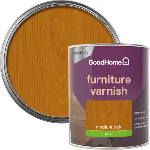 GoodHome Medium Oak Satin Multi-surface Furniture Wood varnish, 750ml