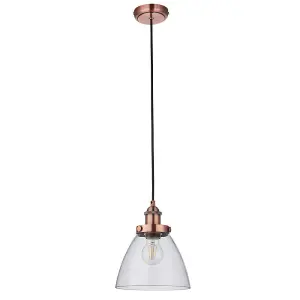 Ceiling Pendant & 2x Matching Wall Light Pack Aged Copper & Clear Glass Shade