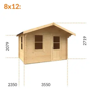 8ft x 12ft (2350mm x 3550mm) Horsforth "The Augusta Plus" 44mm Log Cabin With 2 Opening Windows