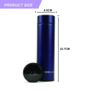 Smart 500ml Water Bottle Stainless Steel Vacuum Flask With Temperature Display Dark Blue