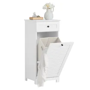 Lyonsdale Wood Cabinet Laundry Hamper with Handles White