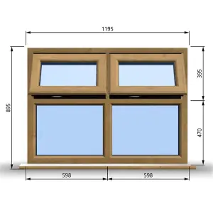 1195mm (W) x 895mm (H) Wooden Stormproof Window - 2 Top Opening Windows -Toughened Safety Glass