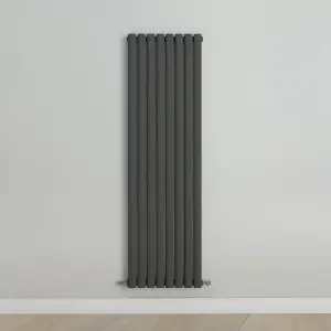 Vertical Anthracite Single Oval Panel Radiator (H)1600mm x (W)472mm, 4540 BTU.