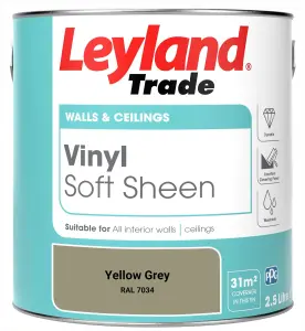 Leyland Trade Vinyl Soft Sheen Walls & Ceilings Emulsion Paint Yellow Grey (RAL 7034) - 2.5L