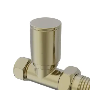 Right Radiators Brushed Brass Round Head Straight Towel Rail Radiator Valves 1/2" x15mm Pair