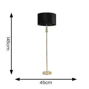 ValueLights Marissa Gold Stacked Ball Floor Lamp with Black Velvet Shade