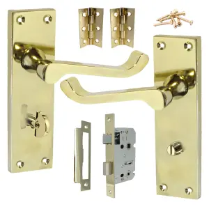 Door Handles Victorian Scroll Lever Bath Lock - Brass Pack Hinges 150 x 40mm