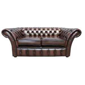 Chesterfield 2 Seater Antique Brown Real Leather Sofa Settee Bespoke In Balmoral Style