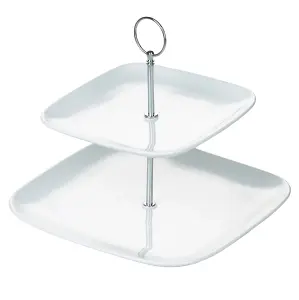 Two Tier White Square Cake Stand