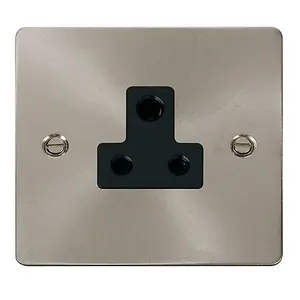 Flat Plate Satin / Brushed Chrome 1 Gang 5A Round Pin Socket - Black Trim - SE Home