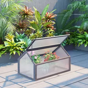 Outsunny Wooden Cold Frame Greenhouse Garden Polycarbonate Grow House, Grey