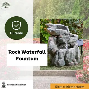 Modern Rock Fall Water Fountain - Solar Powered Resin Recycling Water Feature