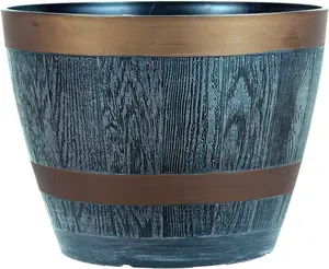 simpa Dark Grey 28.5cm Rustic Barrel Cask Planters