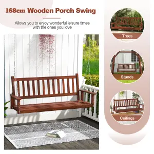 Costway 3-Person Porch Hanging Swing Chair Wooden Garden Swing Bench with Slatted Back