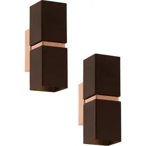 2 PACK Wall Light Colour Copper Coloured Steel Brown Square Shade GU10 2x3.3W