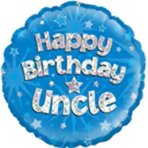 Oaktree 18 Inch Holographic Foil Happy Birthday Uncle Balloon Blue (18 Inches)